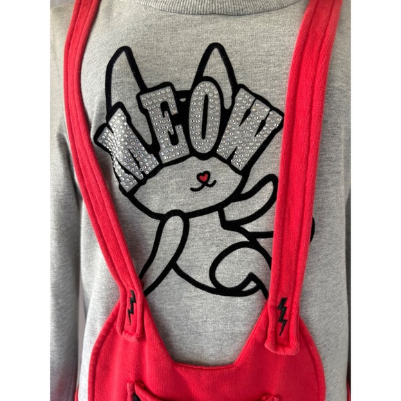 Azona Hoodie Dress w/ Suspenders | Gray & Red Novelty Sweatshirt Dress - Picture 7 of 11
